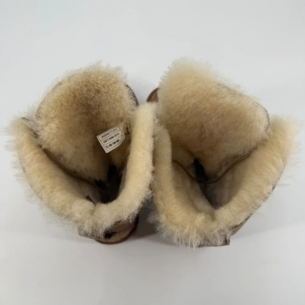 AU&MU Australia Sheepskin Shearling Lace Up‎ Winter Boots Wmn Size 6 Brown Suede